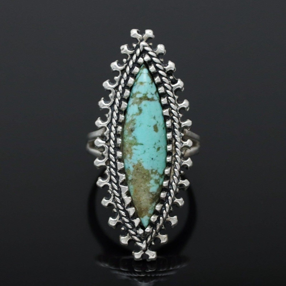 Vintage Southwestern Sterling Silver 925 Blue Turquoise Ring Size 3.75